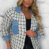 Women LILY WHITE Coats And Jackets<Luxe Fantasy Mid Blue Monochrome Tweed & Denim Jacket Limited Edition