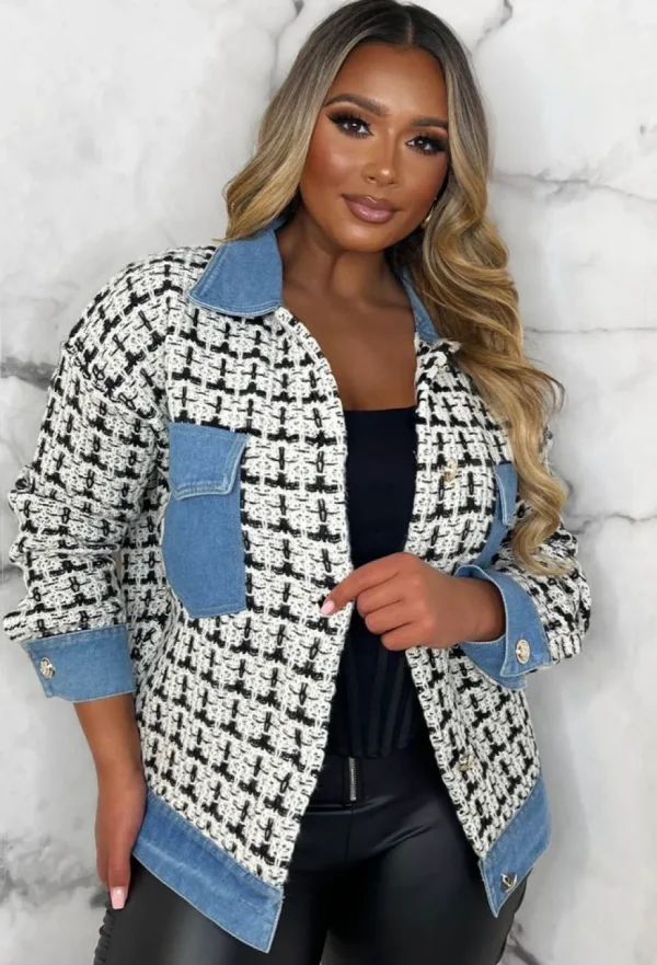 Women LILY WHITE Coats And Jackets<Luxe Fantasy Mid Blue Monochrome Tweed & Denim Jacket Limited Edition