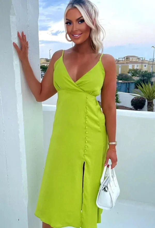 Women LILY WHITE Summer Dresses<Luxury Glamour Green Button Skirt Cami Midi Dress