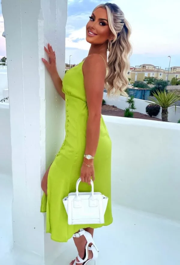 Women LILY WHITE Summer Dresses<Luxury Glamour Green Button Skirt Cami Midi Dress