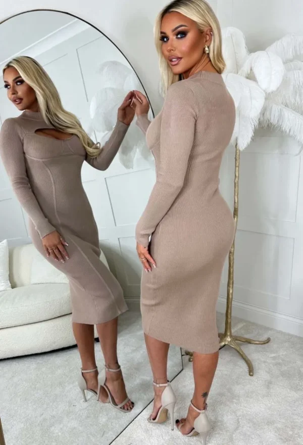 Women GOLDEN DAYS Dresses<Luxury Illusion Beige Body Couture Knitted Midi Dress