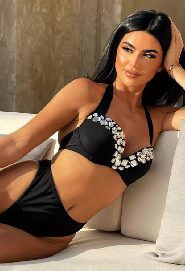 Women CONTINENTAL Swimwear<Marbella Beauty Black Push Up Embellished Halterneck Bikini