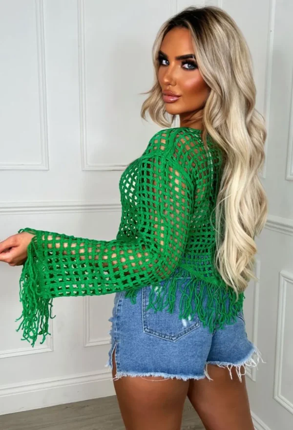 Women LUCCE Crop Tops & Bralets<Match My Vibe Green Crochet Tassel Top