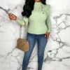 Women MOOCCI Tops<Meet Me Later Mint Green Frill Sleeve Gold Button Jumper