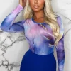 Women BY SWAN Bodysuits<Mermaid Vibes Purple Mesh Bodysuit