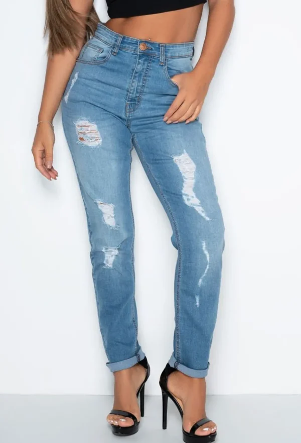 Women PIVOTAL Jeans<Montana Mid Blue Distressed Slim Mom Jean