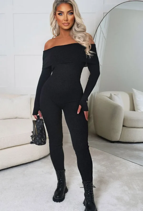 Women GIORGIA Loungewear<Movie Icon Black Bardot Knitted Loungewear Jumpsuit