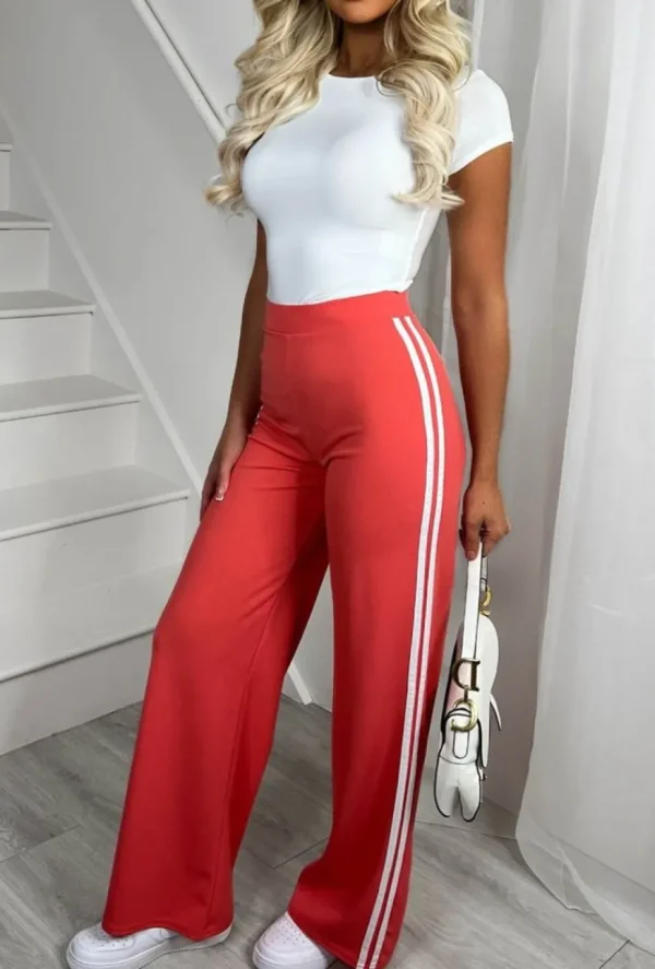 Women BELLEZA Trousers & Leggings<My Hero Coral Twin Side Stripe Trousers