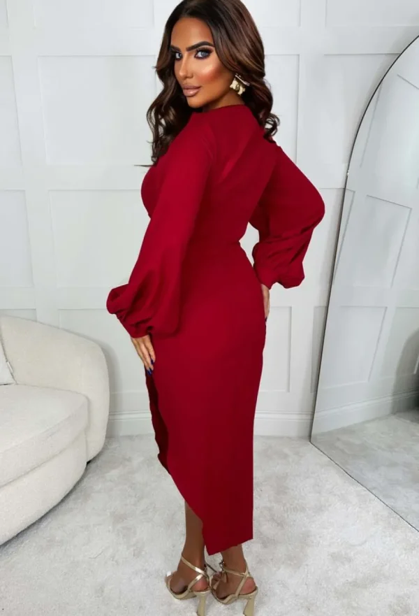 Women VJK Dresses<My Moment Red Long Sleeve Ruched Detail Midi Dress