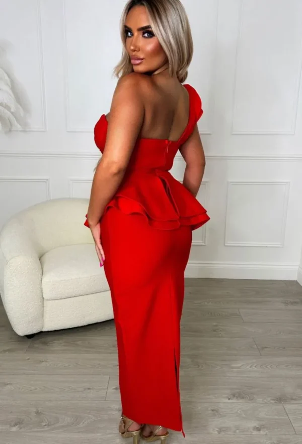 Women FP u0026 CO Bandage<My Movie Star Red Premium Peplum Stretch Bandage Midi Dress