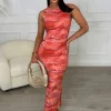 Women BABEZ Summer Dresses<My Sunset Orange Stretch Mesh Lined Sleeveless Midi Dress