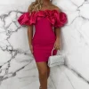 Women BABEZ Dresses<My Temptation Hot Pink Ruffle Bardot Stretch Mini Dress