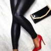 Women EDGE Trousers & Leggings<Mystery Is Power Black Leather Look High Waisted Leggings