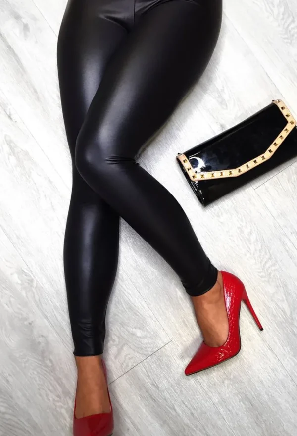 Women EDGE Trousers & Leggings<Mystery Is Power Black Leather Look High Waisted Leggings