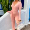 Women VIVIR Jumpsuits<New Energy Coral Slinky Tie Waist Jumpsuit