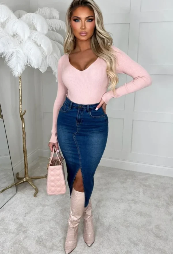 Women CC FASHION Tops<Not For You Blush Pink Knit V Neck Jumper