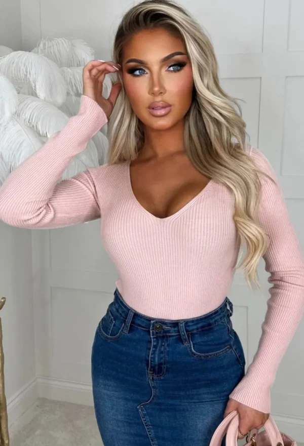 Women CC FASHION Tops<Not For You Blush Pink Knit V Neck Jumper