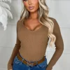 Women CC FASHION Tops<Not For You Tan Knit V Neck Jumper