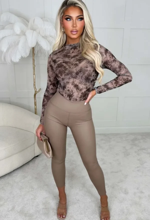 Women LEA MODE Trousers & Leggings<Off Limits Taupe Faux Leather Faux Leather Leggings