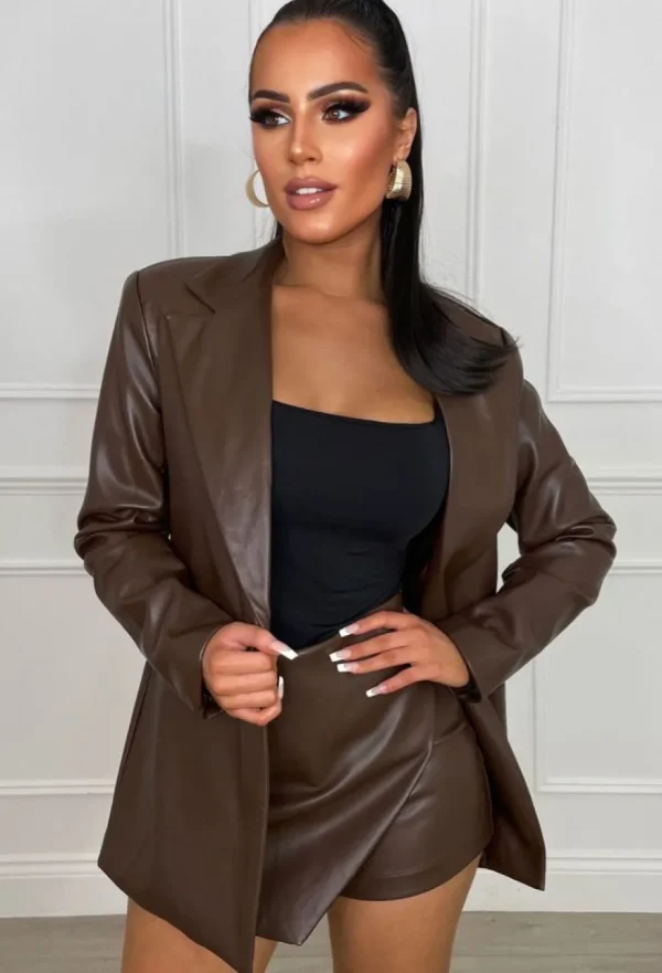 Women AMY u0026 CLO Coats And Jackets<Off The Clock Brown Pu Faux Leather Blazer