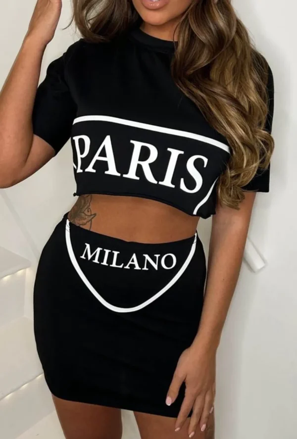 Women STYLEWISE Co-Ords<Paris Milano Black T-Shirt Co-Ord Outfit Set