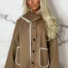 Women J5 FASHION Coats And Jackets<Parisian Destiny Camel Contrast Stitch Jacket With Scarf