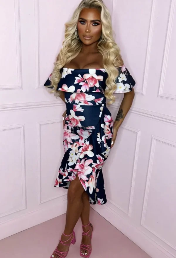 Women EVITA Summer Dresses<Perfect Love Navy Floral Bardot Midi Dress