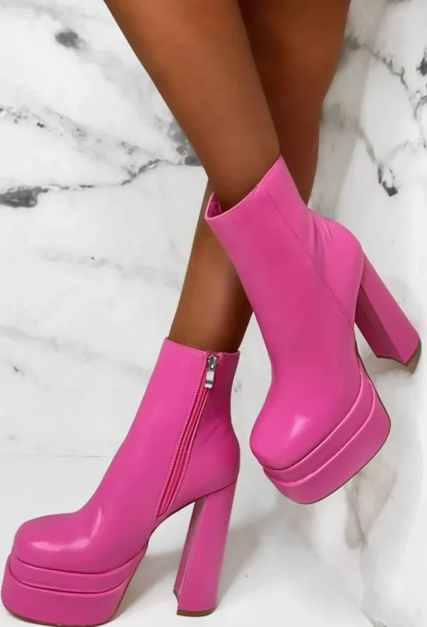 Women EWANYE Boots<Pink Perfection Pink Faux Leather Platform Boots Limited Edition