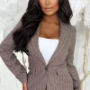 Women AMY + CLO Coats And Jackets<Pinstripe Desire Brown Oversized Pin Stripe Blazer