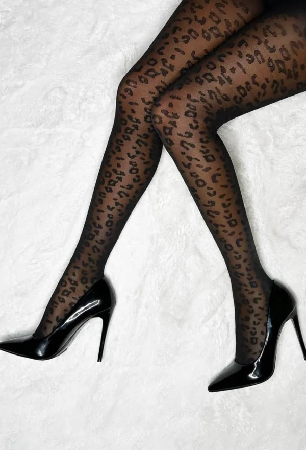 Women HNATALIE Tights<Prowl & Pounce Black Sheer Leopard Print Tights