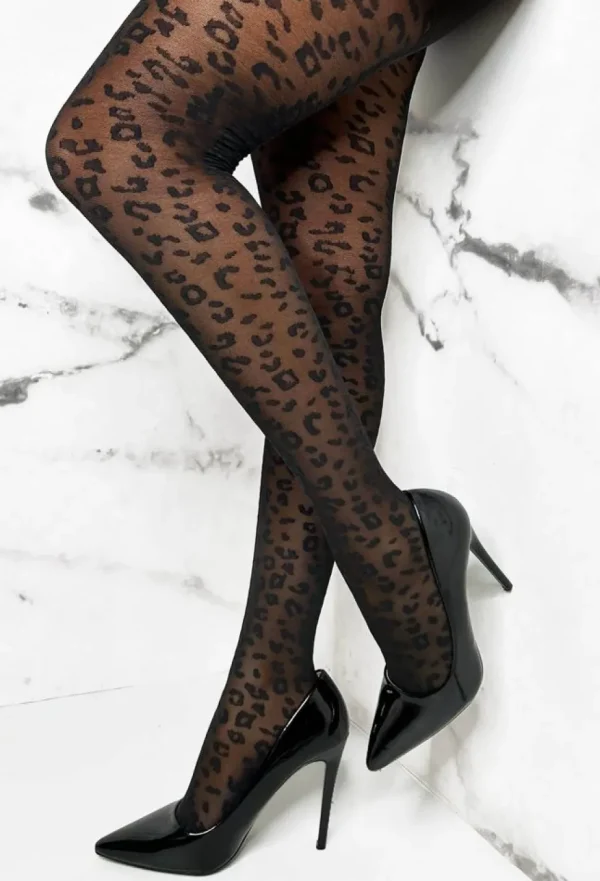 Women HNATALIE Tights<Prowl & Pounce Black Sheer Leopard Print Tights