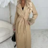 Women CHERRY KOKO Coats And Jackets<Pure Destiny Camel Faux Fur Trimmed Belted Coat