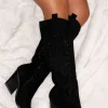 Women IDEAL SHOES Boots<Rock My Body Black Suede Knee Cowboy Boots