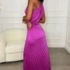 Women BABEZ Summer Dresses<Romantic Fantasy Fuchsia Pleated Midi Dress