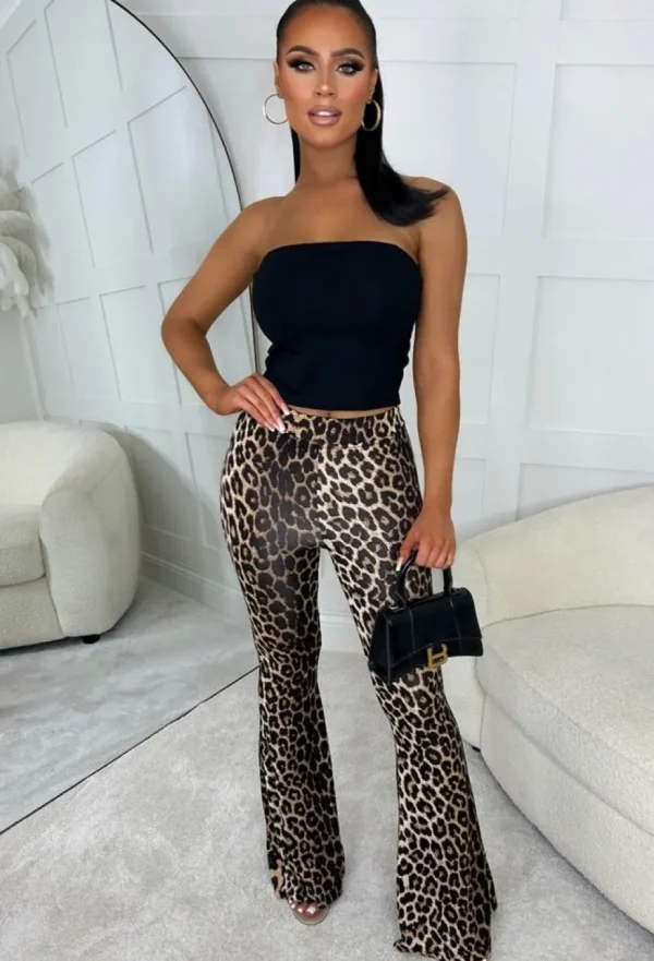 Women SKREEM Trousers & Leggings<Run Wild Leopard Printed Bell Bottom Jersey Trouser