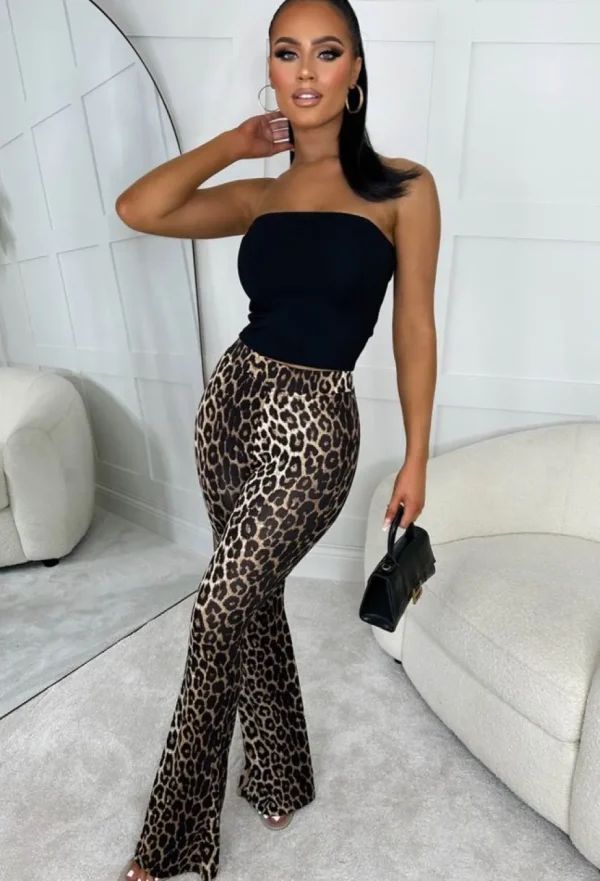 Women SKREEM Trousers & Leggings<Run Wild Leopard Printed Bell Bottom Jersey Trouser