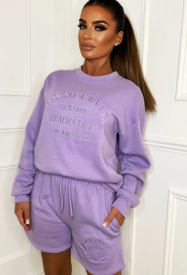 Women STYLEWISE Loungewear<San Francisco Chilling Lilac Embroided Shorts Lounge Set