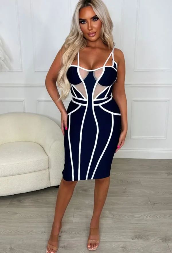 Women FP u0026 CO Bandage<Say You'Re Mine Navy Premium Contour Panel Detail Stretch Bandage Midi Dress