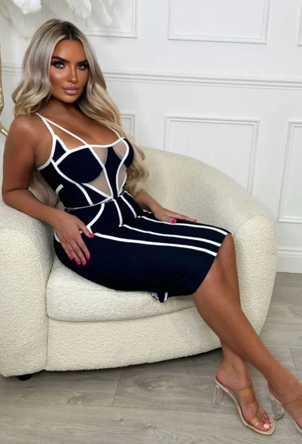 Women FP u0026 CO Bandage<Say You'Re Mine Navy Premium Contour Panel Detail Stretch Bandage Midi Dress