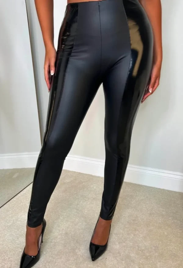 Women LEA MODE Trousers & Leggings<Seductive Chic Black Faux Leather Matte & Shine Leggings