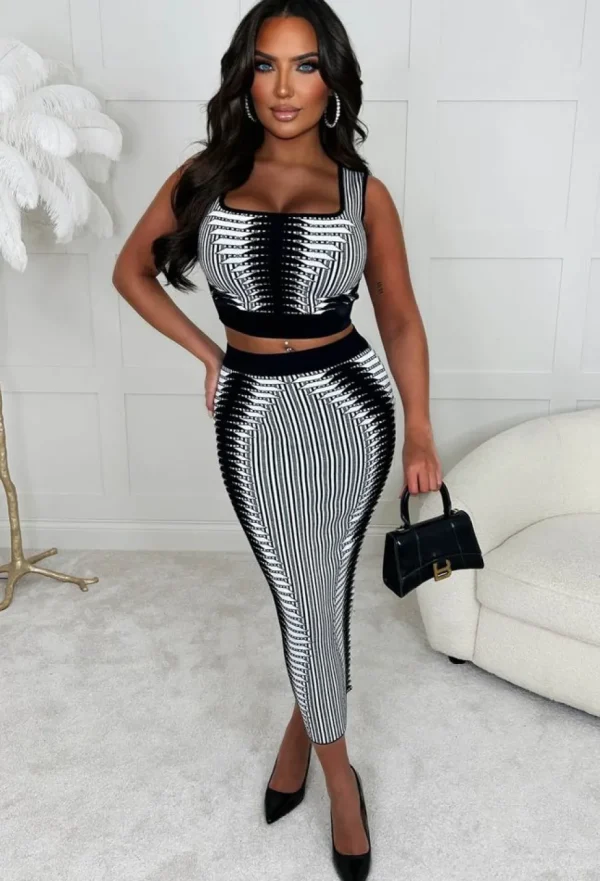 Women MOOCCI Knitwear<Shape Of You Monochrome Body Sculpt Illusion Knitted Midi Co-Ord Set