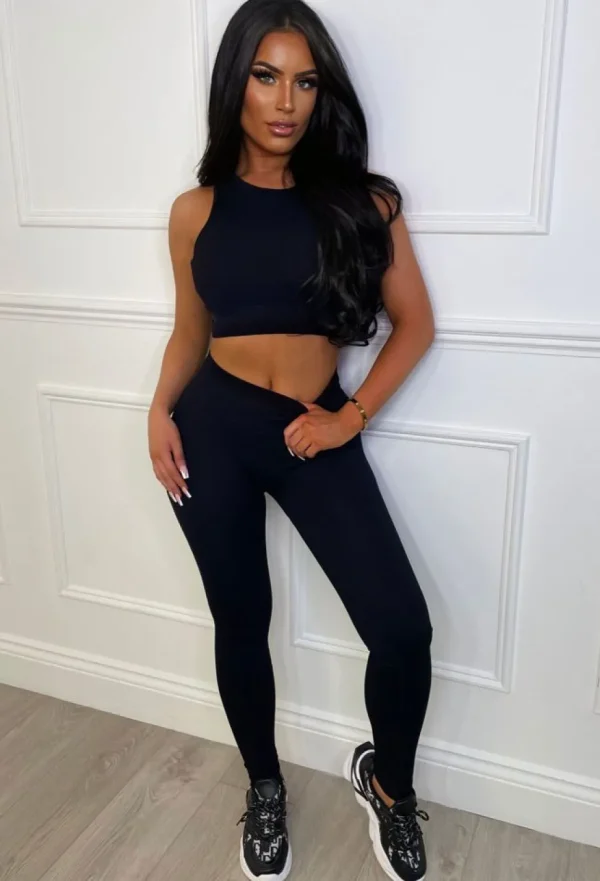 Women BE YOU Loungewear<Smashing It Black Two Piece Crop Top & Leggings Set