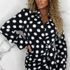 Women CC FASHION Dresses<Spot The Difference Black Polka Dot Long Sleeve Wrap Style Mini Dress