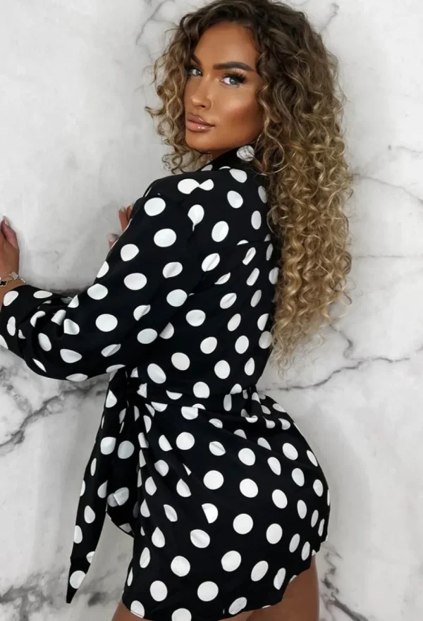 Women CC FASHION Dresses<Spot The Difference Black Polka Dot Long Sleeve Wrap Style Mini Dress