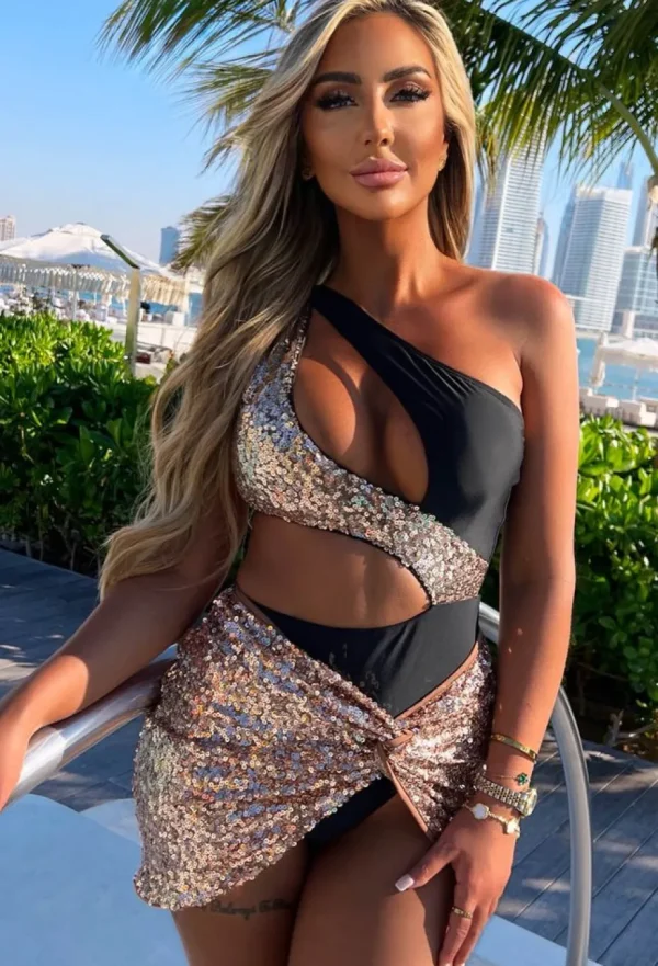 Women CONTINENTAL Swimwear<Stay Golden Rose Gold Full Sequin Knot Detail Mini Skirt