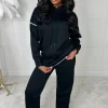 Women STYLEWISE Loungewear<Stitch In Time Black Two Piece Stitch Trim Hooded Loungewear Set