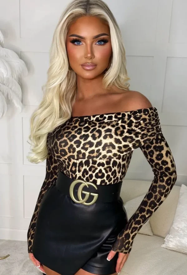 Women GIORGIA Tops<Stole Your Lover Multi Leopard Print Bardot Stretch Top