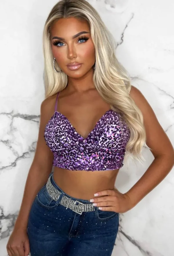 Women J5 FASHION Crop Tops & Bralets<Sugar Coated Lilac Sequin Crop Top