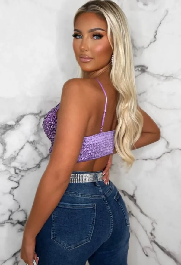 Women J5 FASHION Crop Tops & Bralets<Sugar Coated Lilac Sequin Crop Top