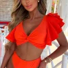 Women Continental Textiles Swimwear<Sun-Kissed Orange Ruffle Detail Bikini With High Waist Brief